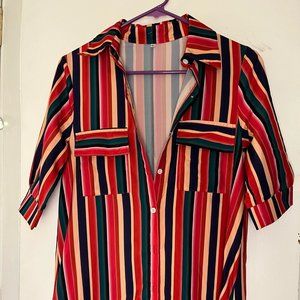 Bohemian Striped Maxi Shirt Dress